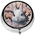 Cherry Blossoms Rabbit Pill Box 3 Compartment Pill Case, Portable Medicine Pill Organizer for Pocket Purse Pill Box Decorative Metal Medicine Vitamin Organizer