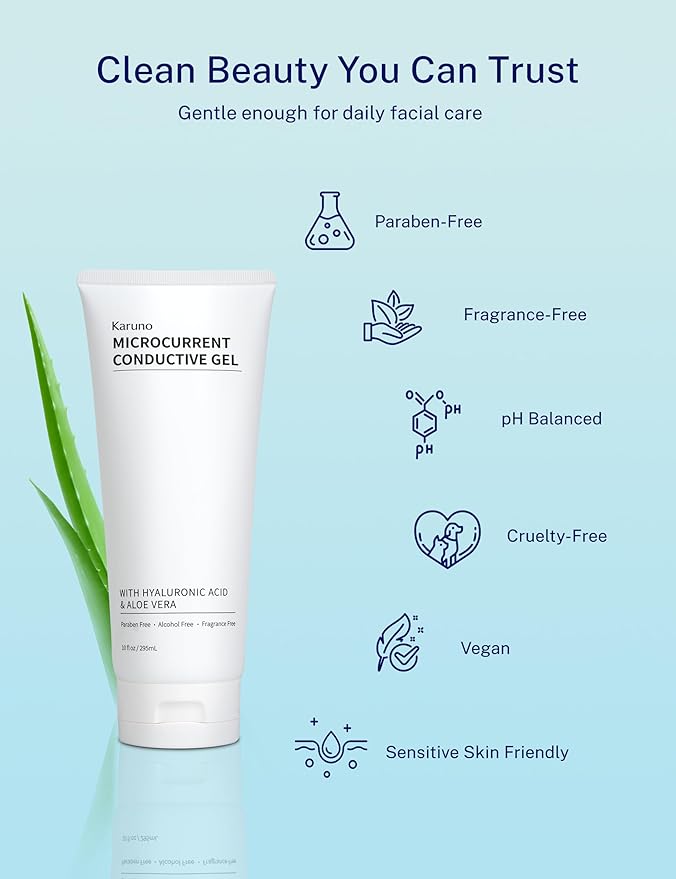 10oz Microcurrent Conductive Gel – Hydrating Gel with Hyaluronic Acid & Aloe Vera – Fragrance-Free, Paraben-Free, Non-Irritating