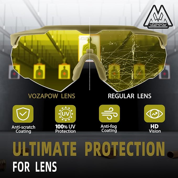 Shooting Glasses Anti Fog with High Definition Lenses, ANSI Z87.1 Certified Tactical Safety Glasses for Men Women