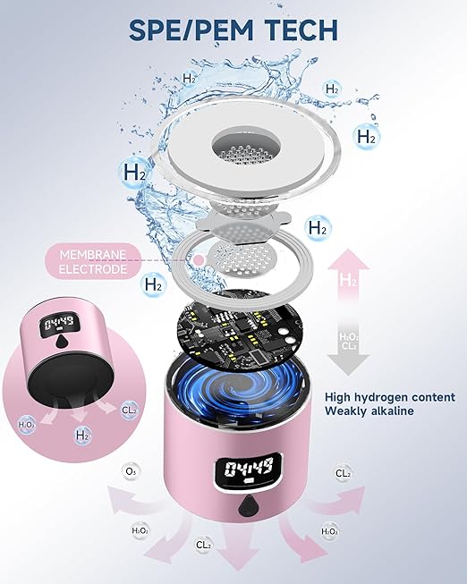Hydrogen Water Bottle - Portable Rechargeable Water Bottle with LED Timer, Aluminum and Glass, 5000 PPB Hydrogen Production, Gift for Husband Wife Father Friend Client (Pink, 11.6Oz)