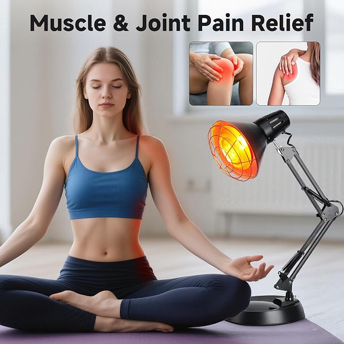 Infrared Heat Lamp with Timer, Red Light Therapy for Body Muscle Joint Pain Relief, 150W Near Infrared Lamp with Sturdy Adjustable Base