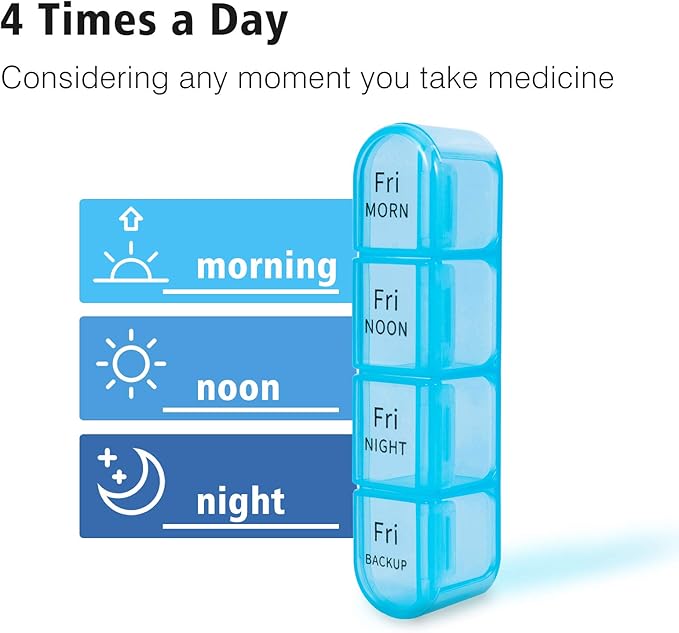 Daviky Pill Organizer 4 Times a Day - Pill Box 7 Day, Large Weekly Medicine Pill Organizer for Travel with Removable Individual Containers, Pill Case to Hold Daily Vitamins, Supplements and Medication