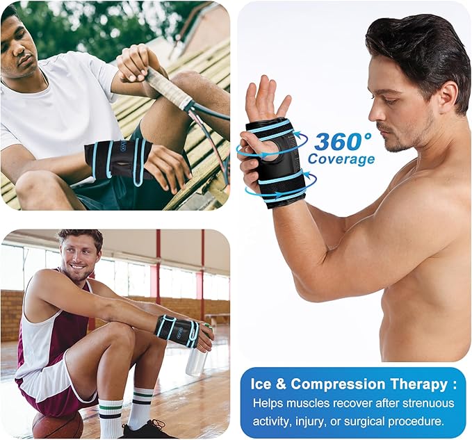 REVIX Hand Ice Pack Wrap for Discomfort Reducing, Reusable Gel Ice Pack for Wrist Relaxation, Promoting Flexibility and Mobility by Cold Compression Therapy, Black