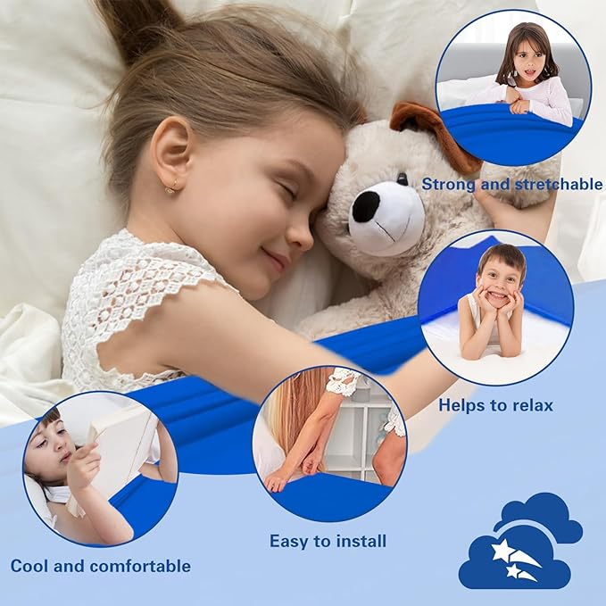 Sensory Sheet for Kids Special Needs Bed Sheet f Breathable and Stretchy (Blue, Twin)
