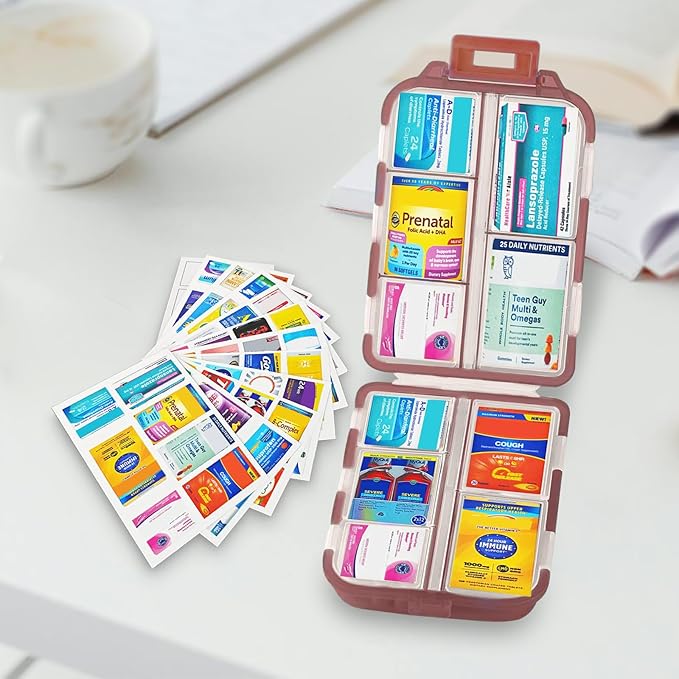 INVODA 7-Day Pill Organizer with Medicine Labels Travel Pill Case Compact, Portable Medication Organizer for Daily Use (3.7 x 2.4 x 1.18 Inches)
