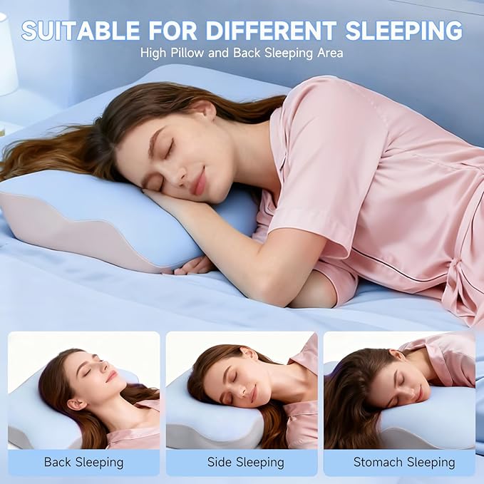 Ergonomic Neck Pillow for Sleeping, Breathable Snoring Memory Foam Pillows, Sleep Apnea Pillows for Neck Correcting/Cozy Rest/Deep Sleep/Fibromyalgia Pillow [Blue]