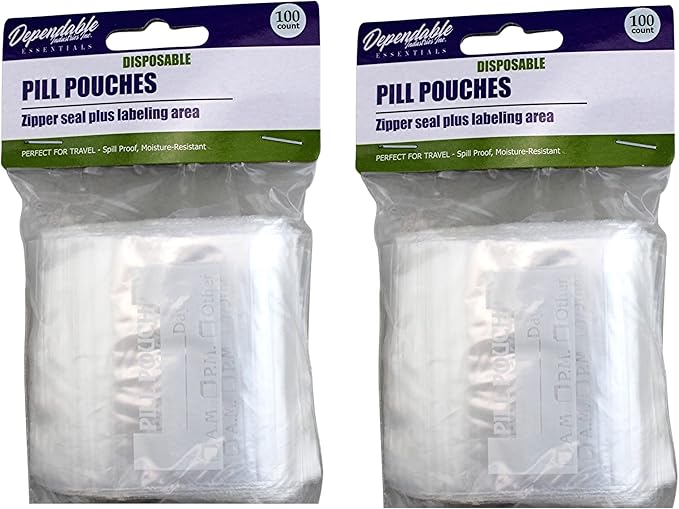 200 Piece Resealable Zipper Locking Pill Pouches - Daily AM PM Travel Medicine Organizer, Clear Reusable Write-On Labels for Vitamins and Medications