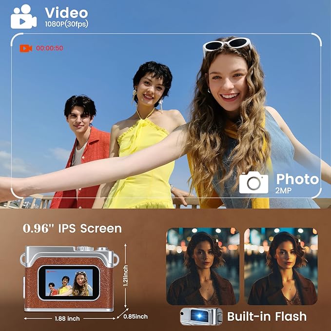 Mini Keychain Camera - 1080P HD Mini Retro Digital Camera,Retro Compact Tiny with 32GB SD Card,0.96" HD Display, Portable Pocket Video Recorder for Photo Video Travel Recording
