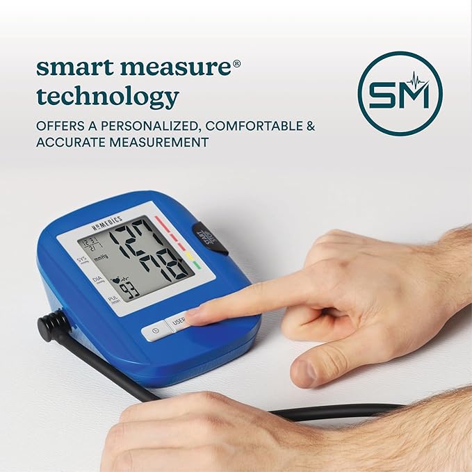 HoMedics Upper Arm Blood Pressure Monitor, Automatic BP Monitor with Easy One-Touch Operation, Stores up to 120 Readings (60 Per User), Standard Sized Blood Pressure Cuff and Storage Bag Included