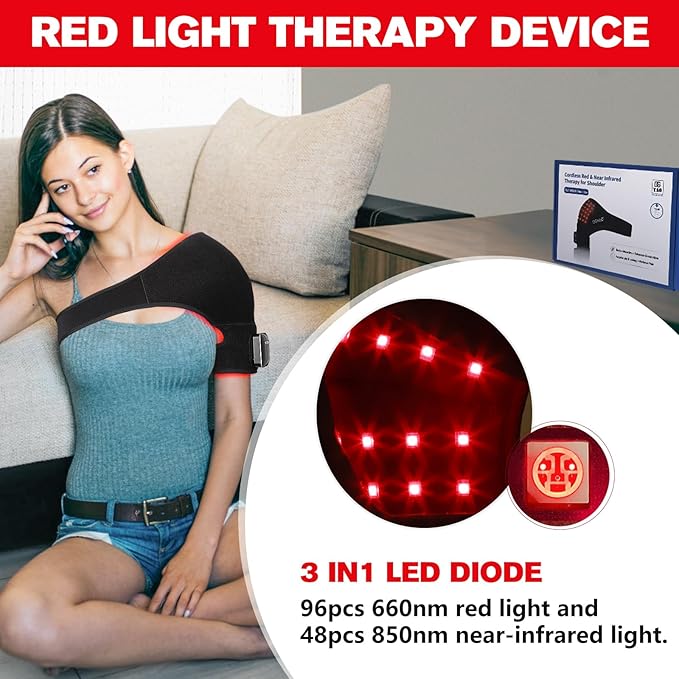 Cordless Red Light Therapy for Shoulder, Near Infrared Light Therapy Device Pulse for Elbow Shoulder Arm Joint Pain Relief Muscle Relax, Portable for Home Office Business Trip Use