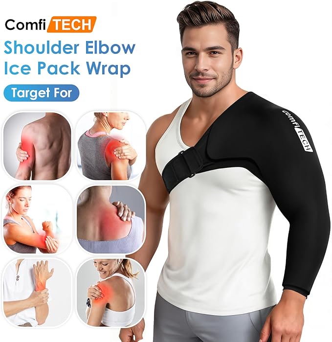 ComfiTECH Shoulder Arm Ice Pack Wrap for Pitchers, Ice Arm Sleeve for Volleyball Player, Athletes, Flexible Cold Application for Throwing Recovery, Elbow Joint and Muscle Relaxation & Daily Use, XL