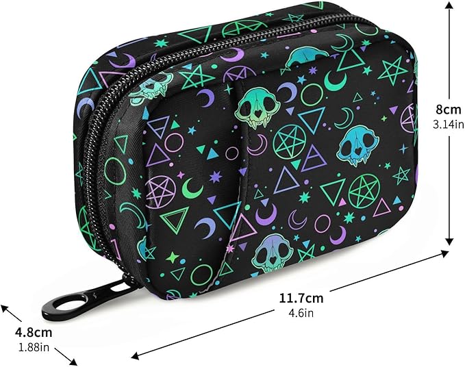 Magic Symbols Skulls Pill Box 7 Day Pill Case Travel Pill Organizer Bag Container for Medicine with Zipper Portable Weekly Case Compact Size for Medicine, Vitamin, Supplement