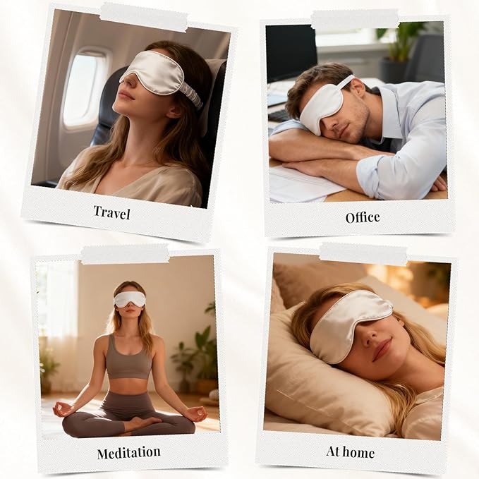 THXSILK 6A+ Grade 25 Momme Silk Sleep Mask, 100% Mulberry Blackout Eye Mask for Sleeping, Soft Lightweight Silk Eye Cover for Women, Men, Travel, Nap, Airplane(4.7×27.5inches, White)