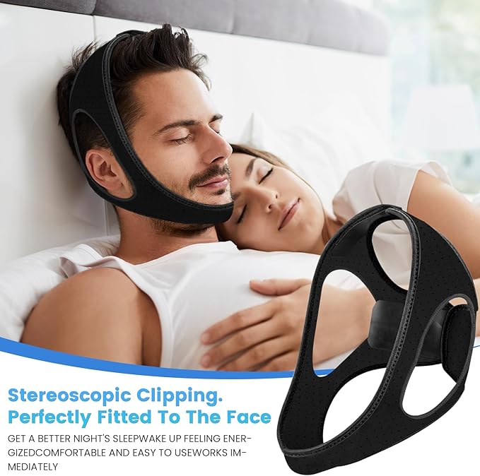 Snoring Chin Strap Comfortable Universal Snoring Devices Adjustable Effective Stop Snoring Sleep Snore Reducing Aid for Women and Men (Black)