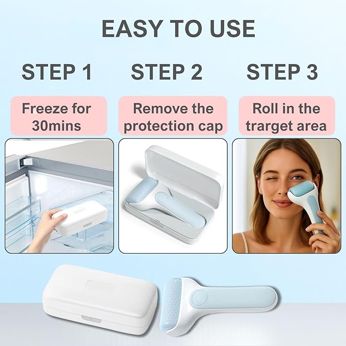 Ice Roller for Face Women with Caryy Case Long Lasting Cold, Effective Reducing Puffiness Under Eyes and Cheeks, Soothing, Ease of Use