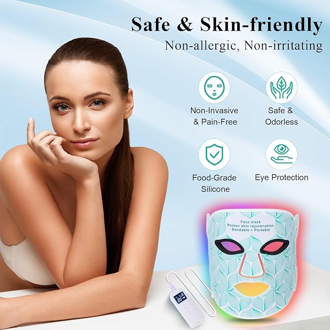 Red Light Therapy for Face, 8 Colors LED Face Mask Light Therapy with 850NM Near-infrared, 3000 mAh Rechargeable Red Light Therapy Mask Skin Care Device at Home and Travel for Anti-Aging