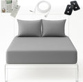 Premium Fitted Grounding Sheet - Gray, Queen (60"x80"), 95% Organic Cotton, 5% Silver Thread, 15' Upgraded Earthing Cord, for Better Sleep & Wellness with Holistic Alignment