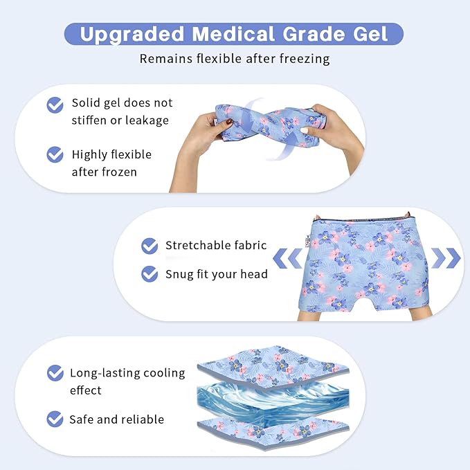 Migraine Relief Cap, Gel Cooling Eye Mask, Cooling Gel Relief 2 Pack Set, Headache Relief with Hot/Cold Gel, Instant Headache Relief, Reusable Gel Eye Mask Ice Pack for Stress Relief