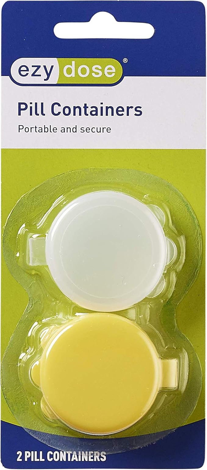 Ezy Dose Daily Round Pocket Pharmacy, Portable On-The-Go, Pill Box, Organizer and Vitamin Containers, Snap Shut Lids, Perfect for Traveling, Colors May Vary, 4 Pack