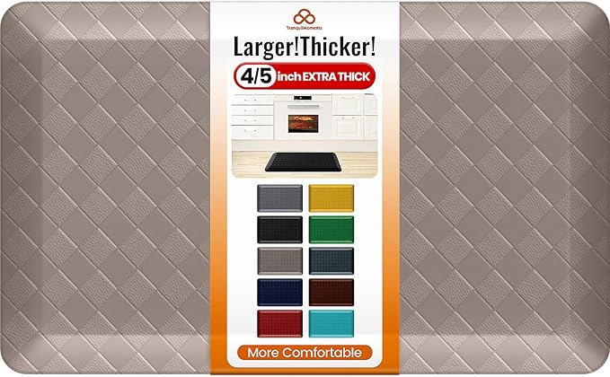 4/5 Inch Extra Thick Kitchen Mats for Floor,Non Slip Anti Fatigue Kitchen Rugs,Waterproof Stain Resistant Sink Mat,Cushioned Standing and Comfort Mats for Office (17"x28" Khaki)