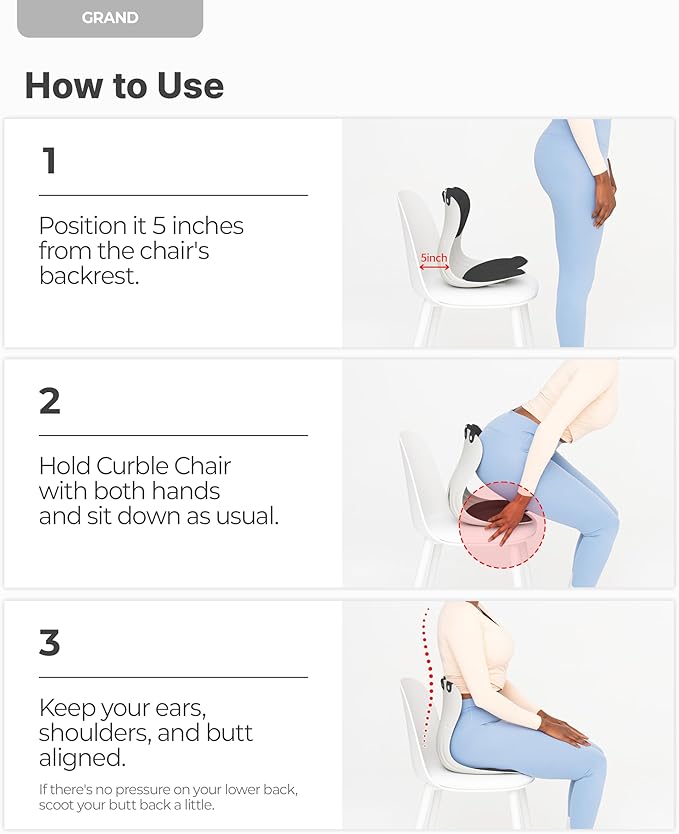 Curble GRAND(Extra Wide & Sturdy) – Ergonomic Chair Back Support, Lumbar Support for Good Posture Correction and Back Pain Relief, Perfect for Office Chair, Floor Seat, Work from Home, Patented(Black)