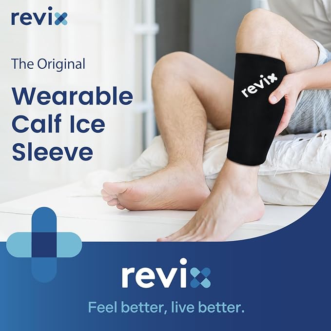 REVIX XL Shin Splints Ice Sleeve, Calf Ice Packs for Injuries Reusable, Knee, Arm & Elbow, Lower Leg Compression Sleeve Cold Pack Relieves Bone Damage and Running Recovery, 360° Coverage