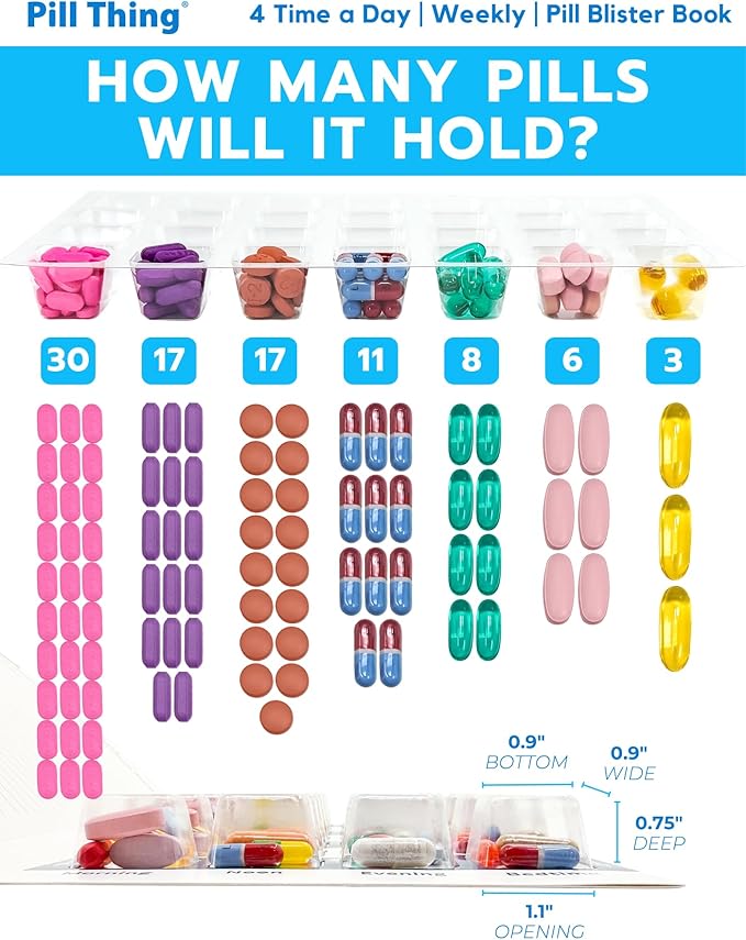 4 Times a Day Weekly XL Cold Seal Pharmacy Blister Pack System Cards for Pills -Two Piece Unit Dose Tri-Fold Booklet, Easy No Extra Equipment Needed (4X a Day Weekly - 300 Pack)