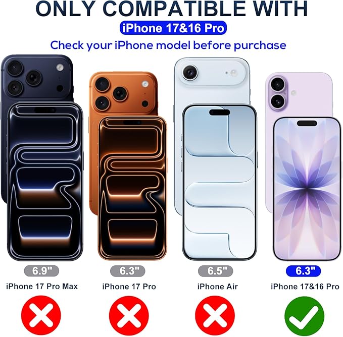Blue Light Screen Protector for iPhone 17/16 Pro (6.3 inch) Anti Reflective 9H Hardness Shatterproof HD Tempered Glass Easy Install Stain-resistant Touch Sensitive Scratch Resistant 2 Pack