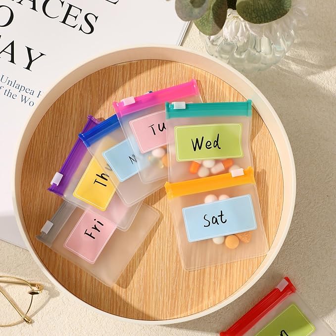 MARFOREVER 47 Pcs Pill Pouch Small Pill Bags Reusable Medicine Organizer Travel Pill Container Storage Pill Case 35 Plastic Medicine Bags 10 Sheets Labels 1 Large Bag and A Marker