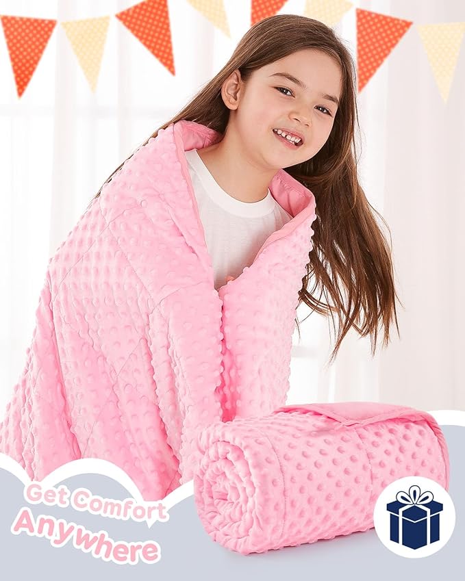 Kivik Weighted Blanket 10 lbs, Small Minky Dotted Blankets, Soft Heavy Blanket Throw, Machine Washable, 41 x 60 Inches Pink