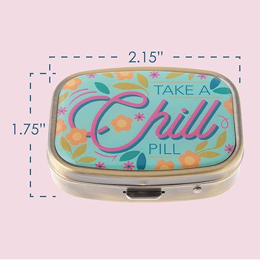 Karma, Chill Pill Organizer Travel Friendly Portable Compact Pill Box, Pill Container to Hold Meds, Vitamins, Supplements for Purse/Pocket, Handle with Care