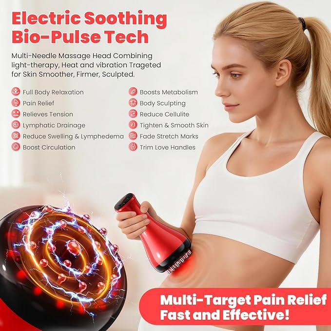 Lymphatic Drainage Massager, Anti-Cellulite Massager For Body Cellulite and Thigh & Belly Stretch Marks Reduction, Handheld Massage tools for Lymphedema & Lipedema, Sciatica Nerve Pain Relief Devices