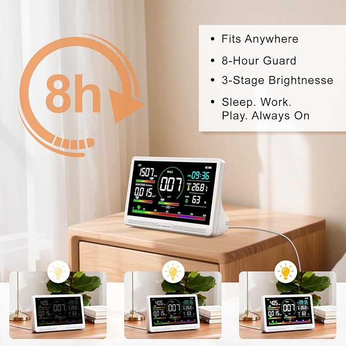 16 in 1 Air Quality Monitor Indoor 7" Display 9 AQI+7 AQI Alerts,Portable Air Quality Tester CO2, TVOC, PM2.5 PM1.0 PM10, HCHO Temperature Humidity Temp & Time Air Quality Meter for Home