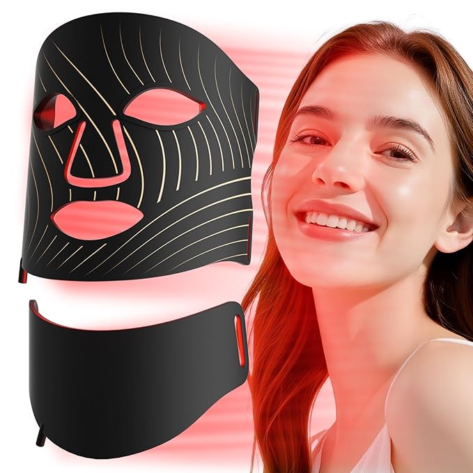 LED Light Therapy Mask Skin Care Mask, LED Red 630±5nm & NIR 830nm Wavelength for Home Use (High-end black)