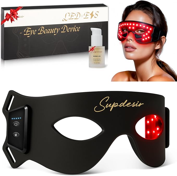Red Light Therapy Eye Mask, 7-Color LED Light Therapy, 5-Level Gentle Massage Under Eye Device, Under Eye Red Light Therapy for Fine Lines Eye Bags Dark Circles for Men Women