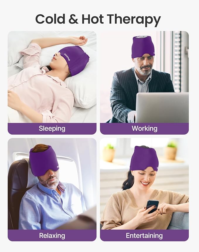 RENPHO Migraine Relief Cap, FSA Eligible HSA Headache Relief Cap, Ice Head Wrap with Hot or Cold Therapy, Hangover Relief Products, Anxiety Relief Items, Ice Face Mask, Gifts for Women Men