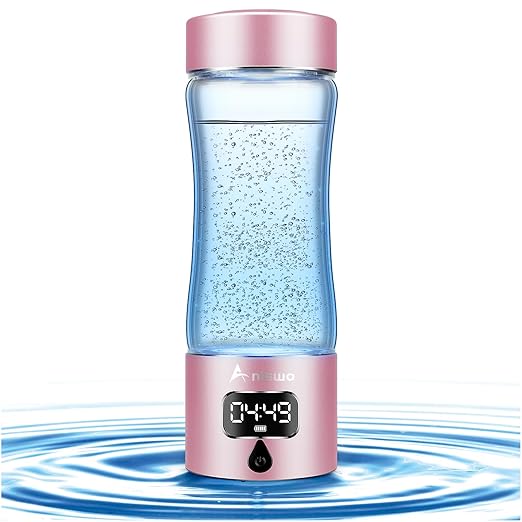 Hydrogen Water Bottle Generator with SPE/PEM Technology, Anlewo Portable H2 Water Ionizer Machine,5000PPB,6 Hours Hydrogen Retention for Family Friends Office Travel Sports Fitness(Pink)