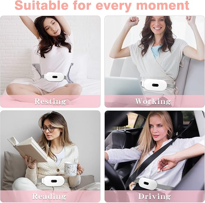 Heating Pads, Period Cramp Massager Portable Cordless Heating Pad with 6 Heat Levels and 6 Massage Modes for Back Pain Relief Menstrual Heating Pad (White)