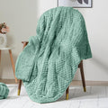 Wemore Fleece Weighted Blanket for Adults (60" x 80" 15lbs, Green), Dual Sided Cozy Soft Sherpa Heavy Blanket, 3D Imitation Turtle Shell Warm Jacquard Flannel Weighted Blankets for Couch and Bed