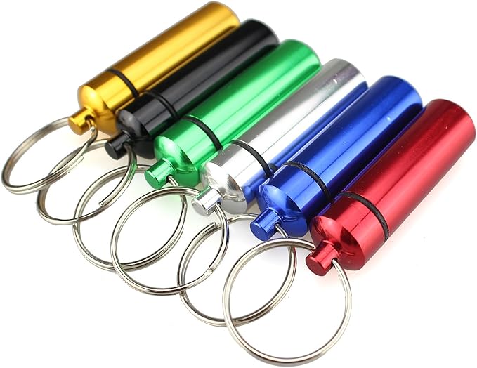 3 Size Waterproof Aluminum Pill Box Case Capsule Bottle Cache Drug Holder Keychain Container Colorful 6pcs, /L