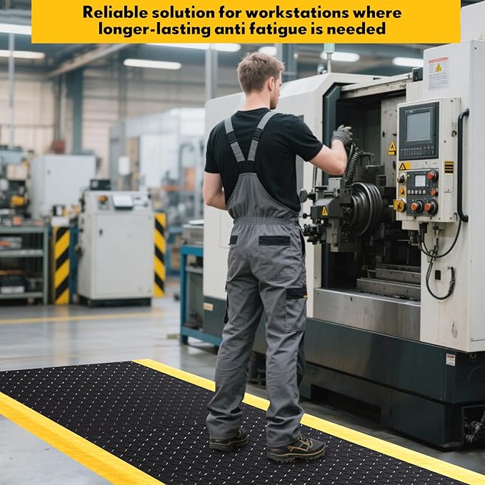 1 Pcs 3'x5' Anti Fatigue Mat Industrial, ESD Conductive Pad with Ground Wire, Heavy Duty Ergonomic Standing Floor Mat for Commercial Work, Shop Stand, Thick 3/4" Black with Yellow Border