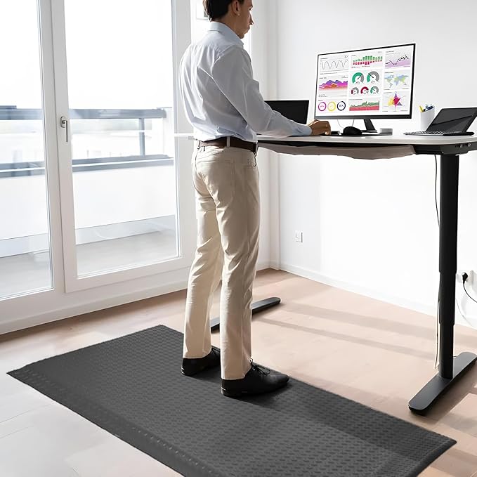 2 x 5 FT Anti Fatigue Mats Industrial 15/16 Inch Thick Soft Sponge Ergonomic Mat Durable Heavy Duty Diamond Plate for Standing Non Slip Industrial Grade Floor Mat for Leg & Back Pain (Gray)