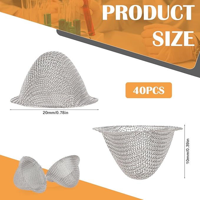 40 Pieces 3/4 Inch Bowl Screens Filters, Stainless Steel Mesh Clean Screens with Tapered Design Screens Mini Metal Filters Reusable Filters Self-Adjustable Size Filter