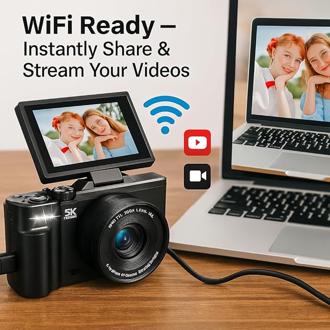 4K/5K Digital Camera – 75MP Vlogging Camera for YouTube, 180° Flip Screen, 18X Zoom, WiFi – Pink Pro Kit with 64GB Card, Tripod, Case, Macro/Wide Lens & UV Filter