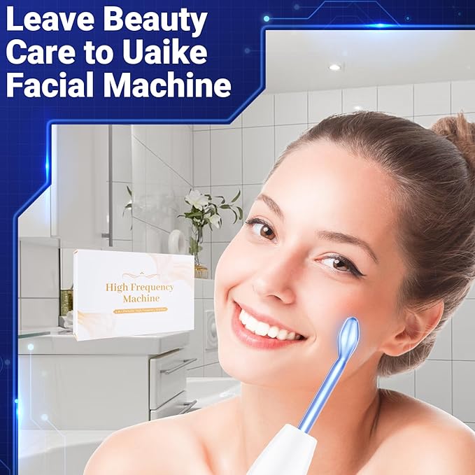 High Frequency Facial Wand - Uaike Portable Handheld Blue High Frequency Skin Facial Machine at Home - Skin Face Wand Device with 4 Different Blue Glass Tubes