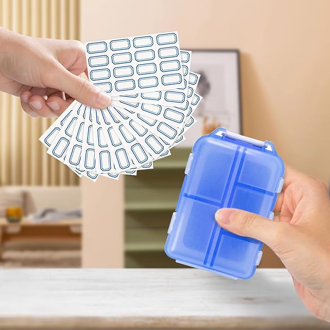 INVODA 12PCS 10-Compartment Pill Organizer BPA-Free Travel Pill Case with Daily Labels Portable Medicine Box for Vitamins, Supplements & Jewelry