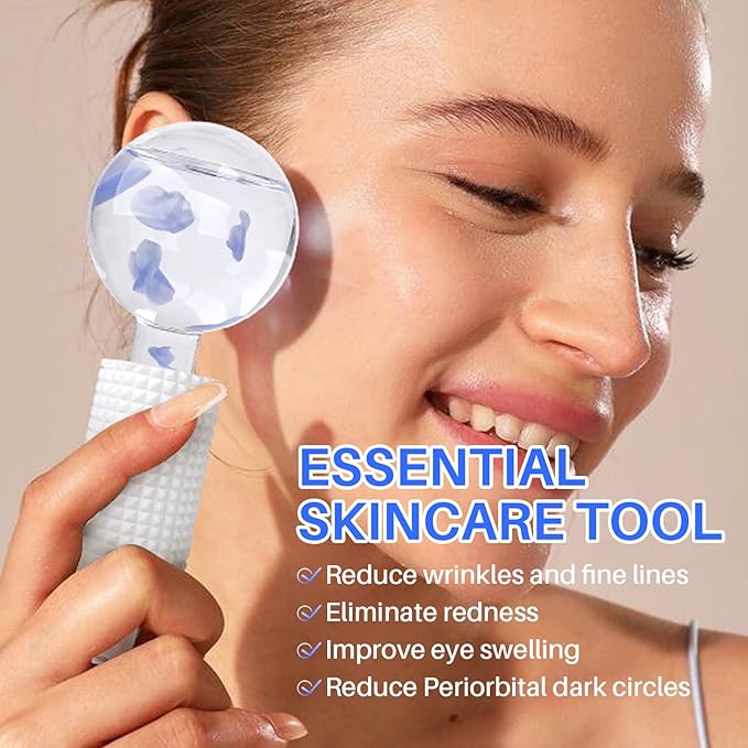 Ice Globes & Ice Roller for Face and Eyes - Facial Massage Tools for Skin Care, Reduce Wrinkles & Puffiness, Cooling Globes & Roller Ball for Glowing Skin 2PCS (Blue)