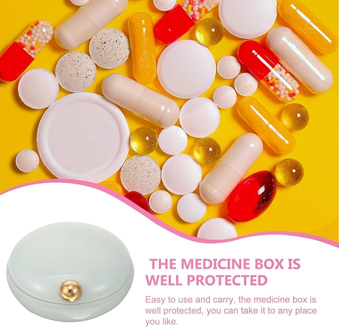 Garneck Portable Sealed Pill Packaging Box 4 Compartments Small Round Organizer Medicine Holder for Travel