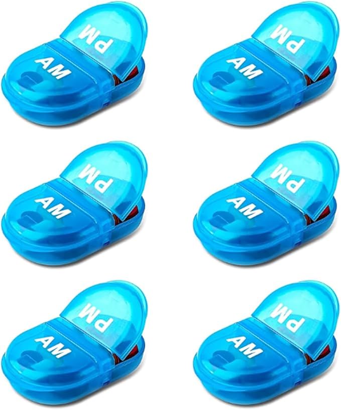 6PCS Pill Organizer AM PM 2 Compartment Daily Pill Box for Pocket or Purse Small Travel Pill Holder for Seniors, Vitamins & Supplements