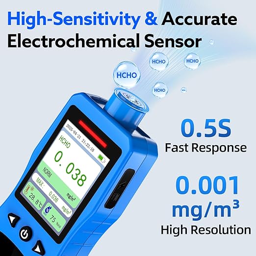 Formaldehyde Detector, Rechargeable HCHO Monitor with Vibration, Visual & Sound Alarms, Temperature Humidity Meter, Formaldehyde Air Quality Tester for Home, Work